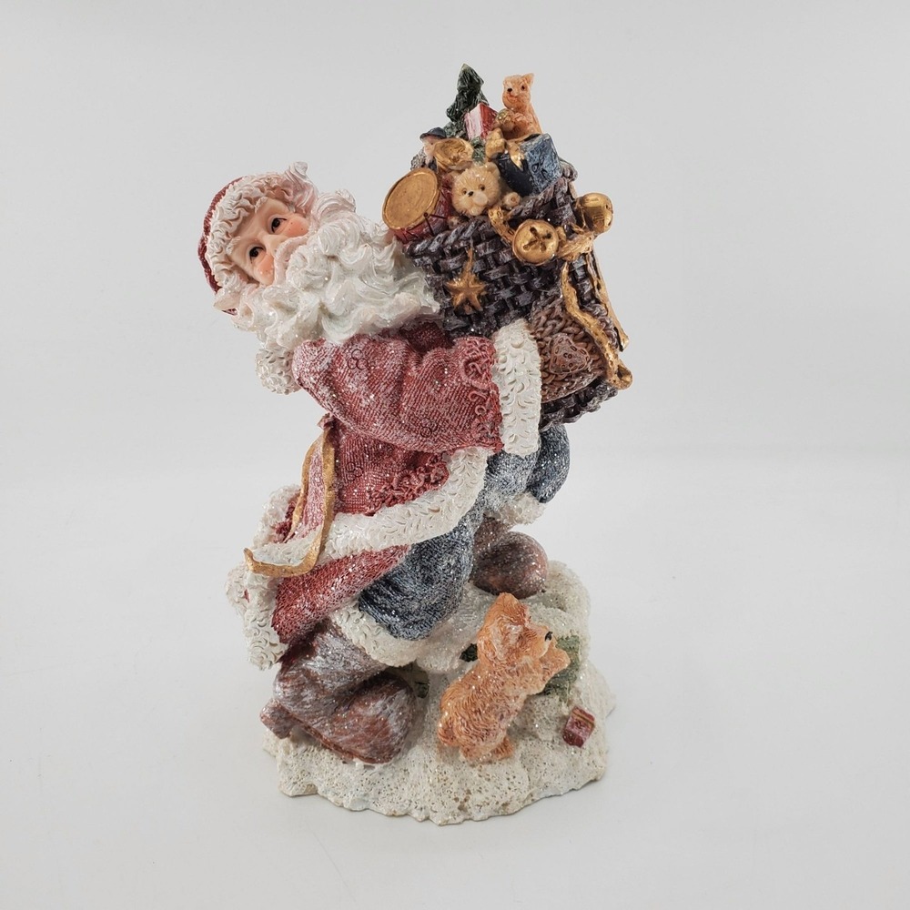 Vintage Santa Claus Figurine With Sack Of Toys Glitter Resin Christmas Decor - Picture 2 of 14